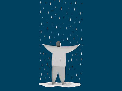 Under the rain blue illustration man rain sky