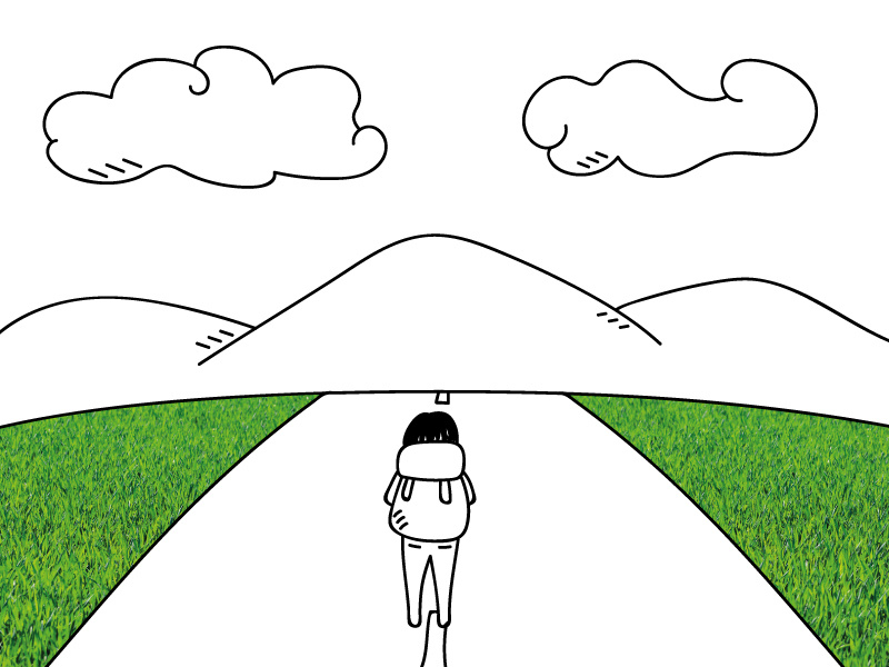 Illustration - memory mountain street line cloud landscape picture trip illo illustration
