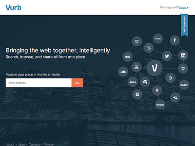 Announcing Vurb beta clean facebook flat foursquare homepage launch private beta screen sites splash techcrunch twitter ui vurb wikipedia yelp youtube