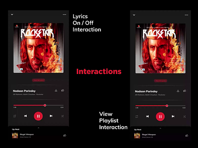 Lyrics On / Off & View Playlist Interaction app design case study gaana interaction design music app music player ui interaction ux case study ux design