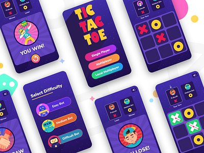 Tic Tac Toe android game app design colorful app colorful design game app game art game design ios game mobile game mobile ui tic tac toe