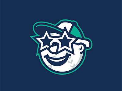 Uniglobe All-Stars Mascot ball baseball character fantasy glasses green grey head illustration logo mascot navy star white