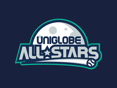 Uniglobe All-Stars Logo ball baseball blue comet green grey logo moon navy type typography white