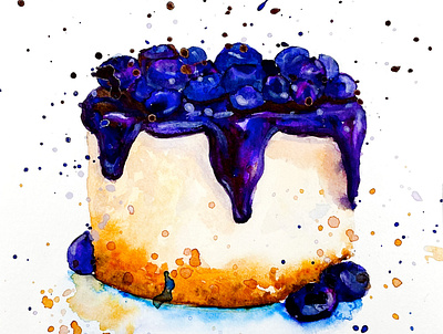 Cake with berries art botanic design food illustration still life traditional art vector watercolor