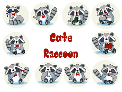 Stickers with raccoon art design illustration typography ui ux vector