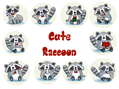 Stickers with raccoon