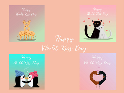 Cards for World Kiss Day art branding design illustration typography ui ux vector