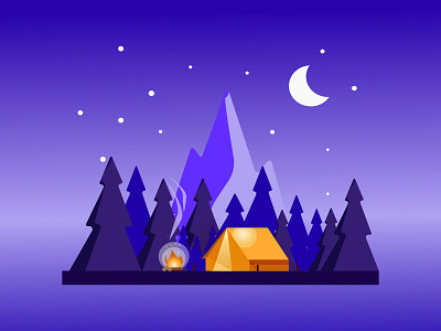 Camping in the night forest 2d 2d art art art work design environmental flat flat style graphic design illustration illustration for web illustrator isometry landscape modern stock illustration style ui vector web design