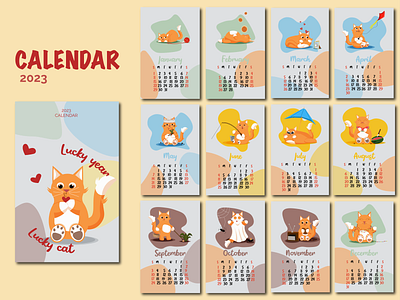 Calendar 2023 art artist branding calendar cartoon cat character character design design graphic design illustration printed printed media stylish trend typography vector