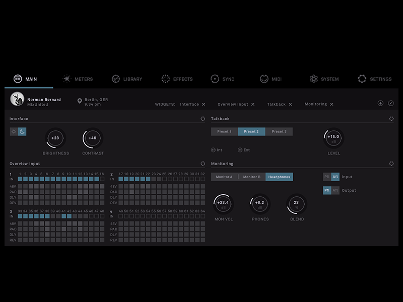 General menu – Thesis #2 haptic hybrid setup music mixing mixing console context-sensitive thesis hfg