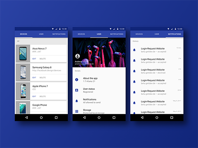 24h design quicky android blue cards devices lists material material design notifications profile sprint user