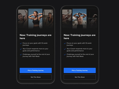Transition Experience application design freeletics interaction interface ios journey mobile mobile app modal no excuses opt in training training journeys transition experience user experience