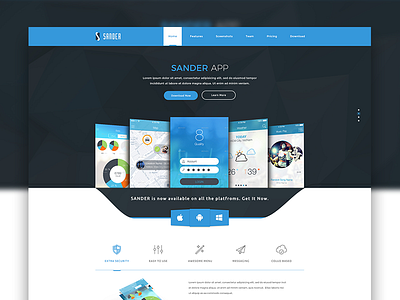 Sander - App Landing Page android apps blue creative ios landing page mobile application modern psd template themeforest windows yellow