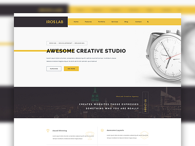 iRos - Creative One Page Portfolio Template clean corporate creative flat minimal modern one page portfolio psd template simple single page yellow