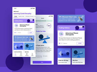 Learning Code App app clean design flat icon illustration learning app minimal typography ui vector violet