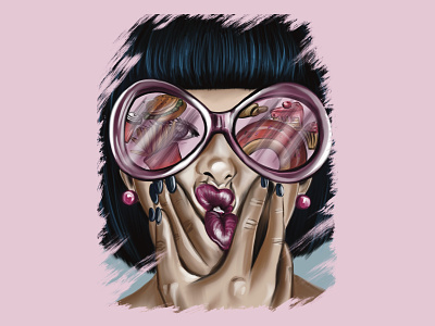Stop eat... art create design digital digital art drawing eat girl glasses illustration pink portrait stop