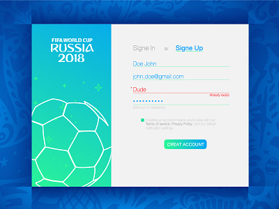 Daily UI 02 - Sign Up - design foot form game mail name password signin signup site web worldcup