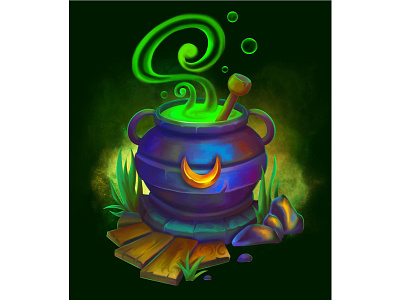 Witch's cauldron 2d art game art icon illustration