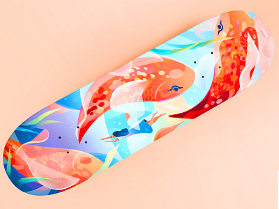 flowin w the fish, skatin with style~ dribbble shop illustration koi skateboard