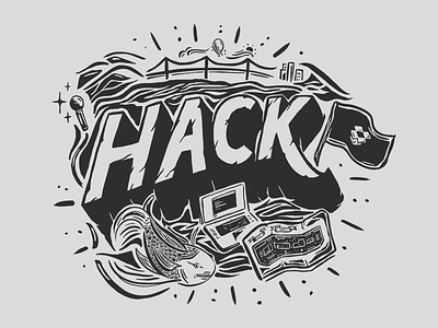 Hack Week shirt dropbox fish hack illustration map