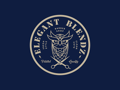 Elegant Blendz Logo badge barbershop design emblem identity logo owl stamp typography