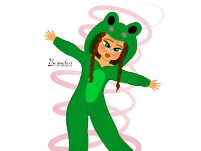 Girl in frog pajamas frog girl green pajama tease