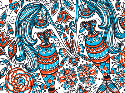 Mermaids illustration pattern pattern design textile pattern vector