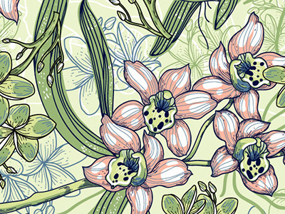 vector seamless pattern with blooming orchids