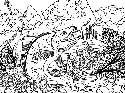 Mountains coloring book illustration vector