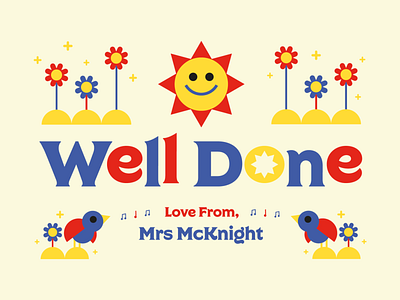Well Done Card card card design design education graphic design illustration illustrator primary colours primary school school teacher thank you card typography vector