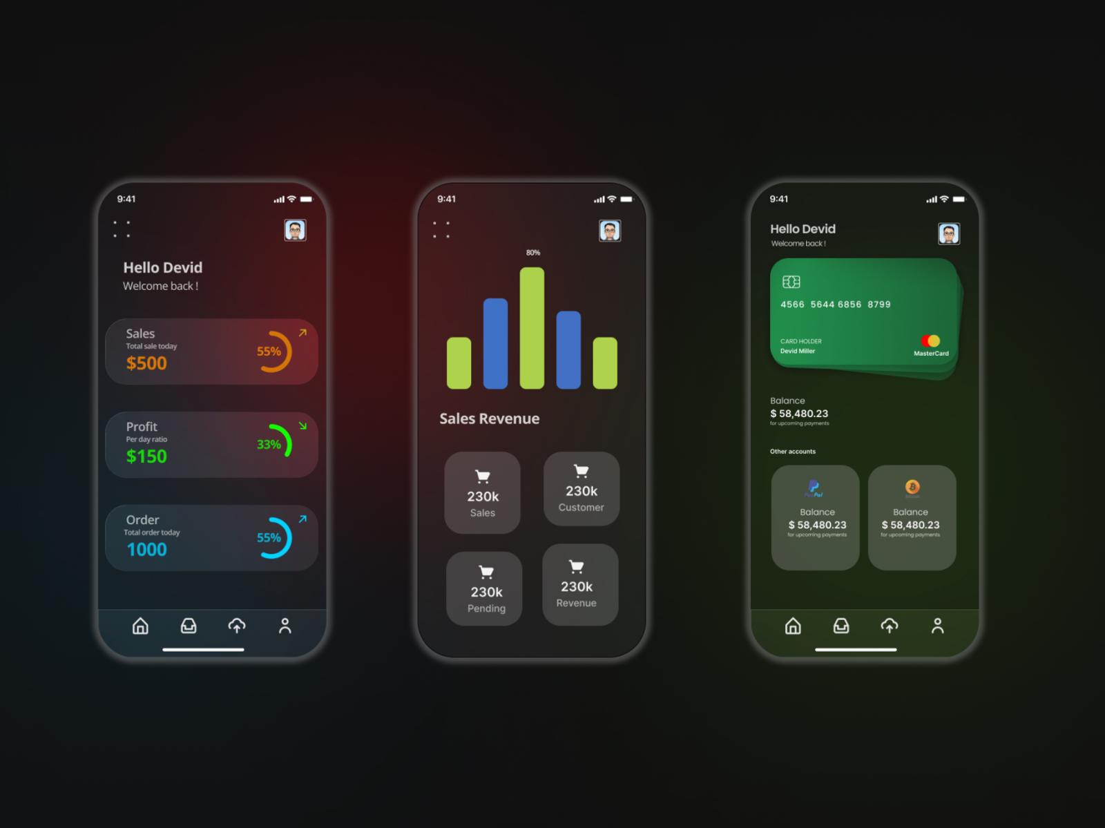 Finance App UI - Dark Mode by Mohammad Helal on Dribbble