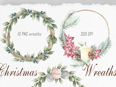 Watercolor Christmas wreaths