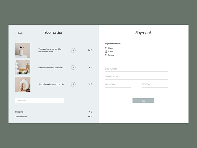 Checkout page. Daily UI 002 100 days ui challenge 2022 check out credit card checkout credit card form daily ui 002 dailyui delivery design challenge home home decor interface minimalism payment shipping ui ui challenge uix web design website