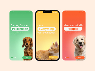 Daily UI 023: Onboarding cat dailyui dailyui 023 dog interface log in mobile app onboarding onboarding flow onboarding screens onboarding ui pet pet app pet care petshop sign up ui vet veterinary welcome