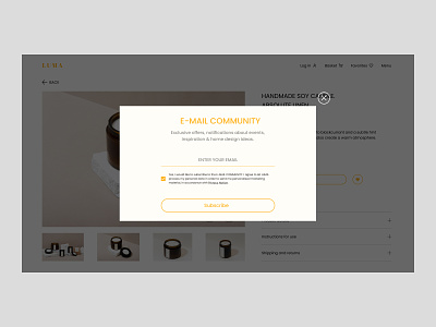 Daily UI 026: Subscribe form 2022 candle dailyui dailyui 026 e-commerce ecommerce home decor newsletter online shop online shopping product store subscribe subscribe form ui ux web design website