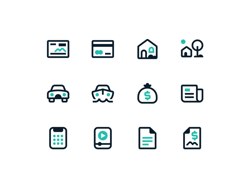 Kennebunk Savings Bank Icon System bank banking boston branding calculator check clean credit card flat graphic design house icon icon set iconography illustration loan mortgage two tone ui web design