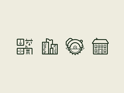 Elm Street Shop Icons — 2 𝑜𝑓 2 branding circular saw diy graphic design house icon set iconography icons lumber shop wood woodworking