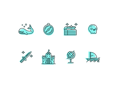 Adventure icon set adventure castle compass globe icon line ship sword treasure vector whale