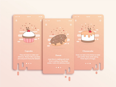 Desserts guide app cheese cake cupcake desserts donut drop effect gradient guide illustration