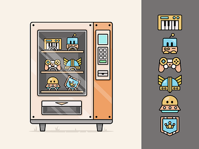 Toy vending machine alien controller helmet illustration piano robot shield toys vending machine