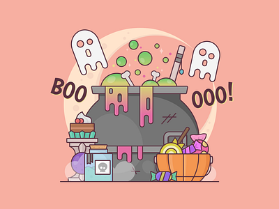 Boo! bones bottle candies cupcake gem ghosts halloween illustration liquid moon poison pumpkin skull