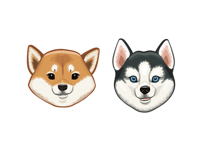 Dogs illustrations. Shiba inu and husky