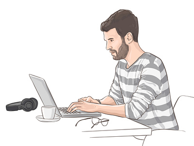 Man working on a laptop illustration