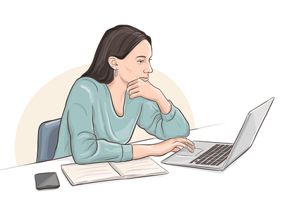 illustration of a woman studying business woman diversity laptop woman