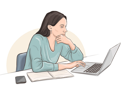 illustration of a woman studying business woman diversity laptop woman