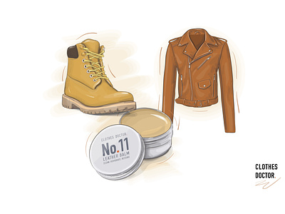 Illustrations for different media bodycare clothes cosmetic cream illustration instagram post illustration leather balm leather jacket packaging design product illustration realistic illustrations rock timberland