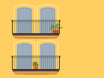 Balcony architecture building curtains house illustration outdoors plant room spain vector window yellow