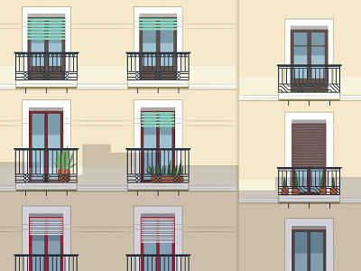 Windows architecture balcony building city color door exterior facade house street vintage wall