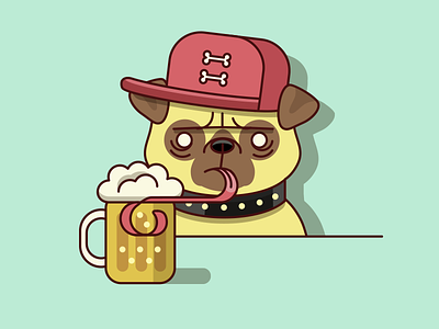 Pug Drinking Beer animal anthropomorphism bar beer hipster party poster pug