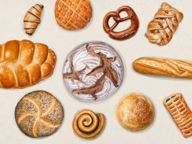 Shake it, bake it, baby! bagel baguette bread breakfast croissant dinner doodle drawing food gourmet tasty